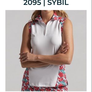 NWT Bermuda Sands Apparel White and Red Sleeveless Golf Top.